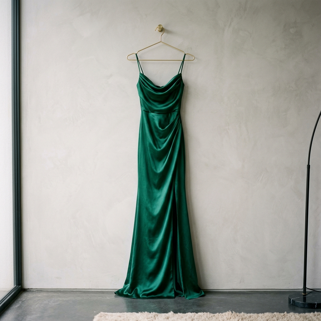 Classic Emerald Satin Evening Gown